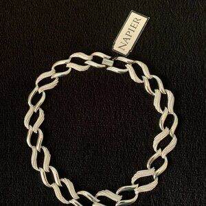NWT Napier Signed Patent Number Silver Tone Chain Polished Brushed Links Vintage